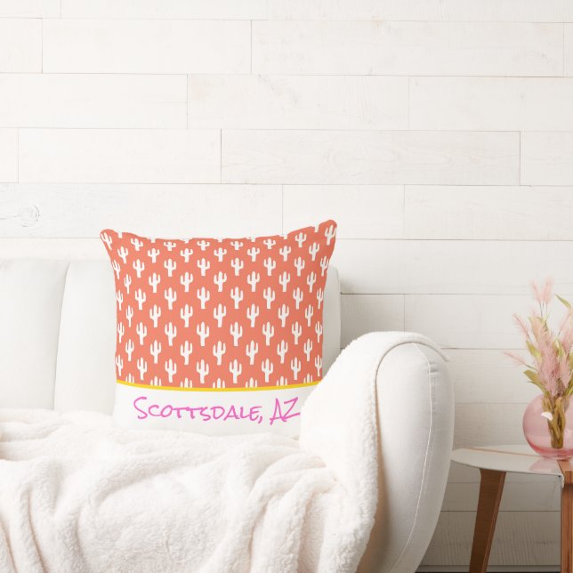 Cactus Pattern Custom Place Name Colourful Decor Throw Pillow (Couch)