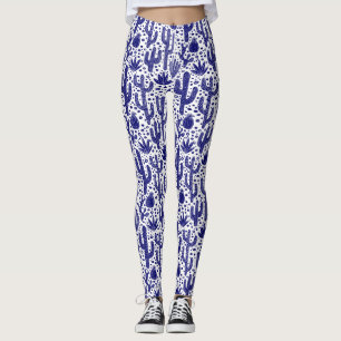 Cactus Pattern - Dark Blue and White Leggings