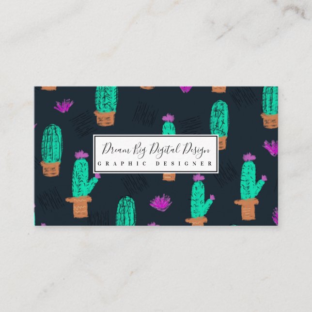 Cactus Pattern Event Florist Stylist Designer Business Card (Front)
