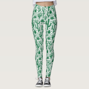 Cactus Pattern - Forest Green and White Leggings