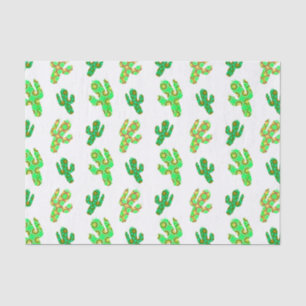 Cactus Pattern Green White Western Plants Tissue Paper