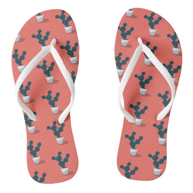 Cactus Pattern on Coral Flip Flops (Footbed)
