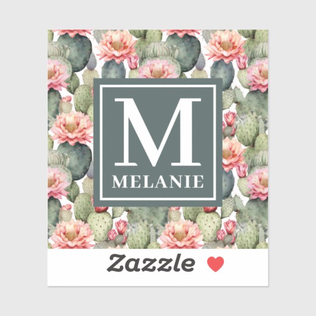 Cactus Pattern Pink Flowers Monogram (Sheet)