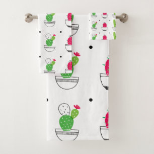 Cactus pattern pink green design bath towel set