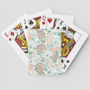 Cactus Pattern Print Cute Coral Mint Green White Playing Cards