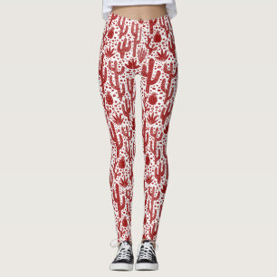 Cactus Pattern - Ruby Red and White Leggings