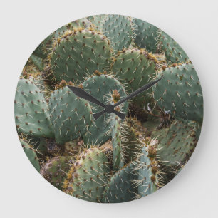 Cactus pattern: trendy Opuntia ficus-indica. Large Clock