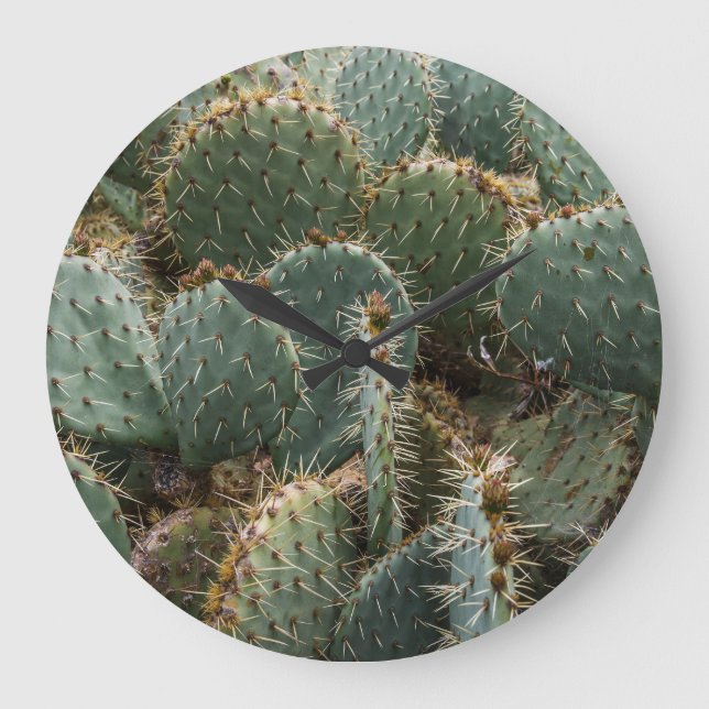 Cactus pattern: trendy Opuntia ficus-indica. Large Clock (Front)