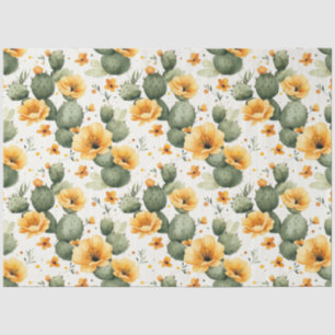 Cactus Pattern with Yellow Flowers Decoupage Tissue Paper