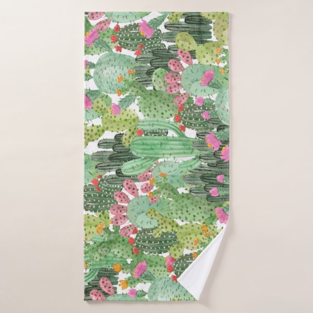 Cactus peint à la main : Vert désert (Serviette de bain)
