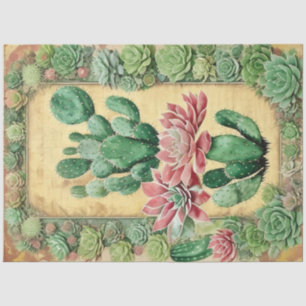 Cactus Pink Flower Ephemera Collage Art No6 Tissue Paper