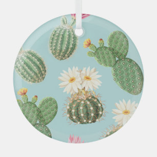 Cactus, pink flowers: light decor glass ornament