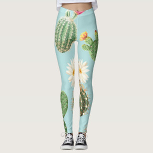 Cactus, pink flowers: light decor leggings