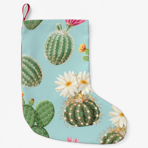 Cactus, pink flowers: light decor small christmas stocking