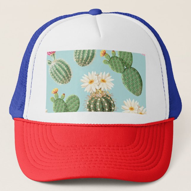 Cactus, pink flowers: light decor trucker hat (Front)