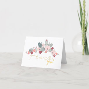 Cactus Pink Green Succulents Plants Pattern Thank You Card