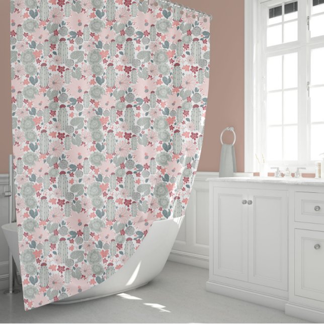 Cactus Pink Mint Succulents Pattern (Cactus Pink Mint Succulents Pattern Shower Curtain from Studio Posies.)
