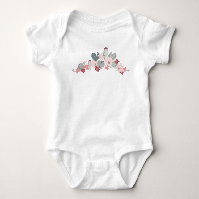 Cactus Pink Mint Succulents Plants Pattern Baby Bodysuit (Front)