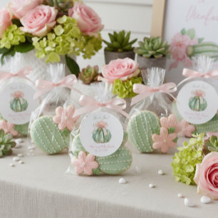 Cactus Pink Ribbon Baby Girl Shower Classic Round Sticker