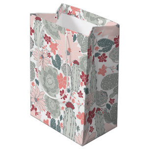 Cactus Pink Succulents Floral Pattern Medium Gift Bag
