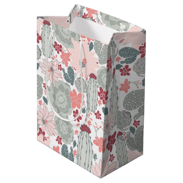 Cactus Pink Succulents Floral Pattern Medium Gift Bag (Back Angled)