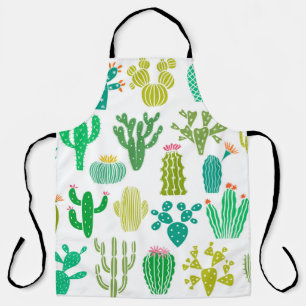 Cactus plant and flower vintage set isolated on wh apron