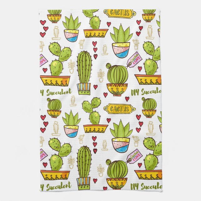 Cactus plant background kitchen towel (Vertical)