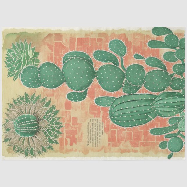 Cactus Plant Ephemera Collage Art No4 Tissue Paper (Front)