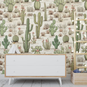 Cactus Plant Flowers Western Desert Landscape Wallpaper