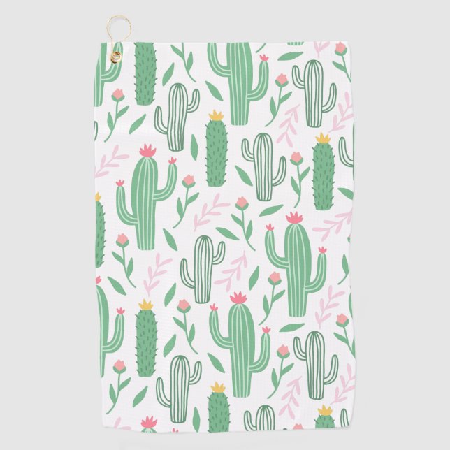 Cactus Plant Green Purple Pattern Golf Towel (Front)
