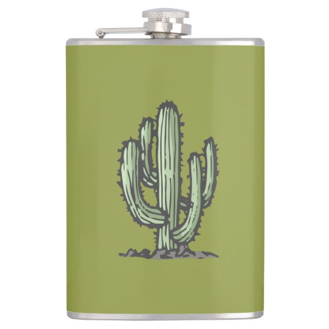 Cactus Plant Hand Drawn Illustration Hip Flask (Front)
