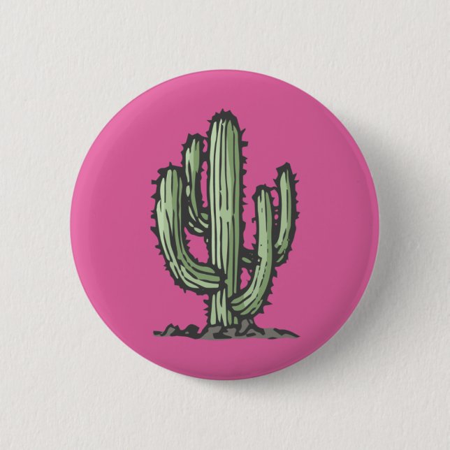 Cactus Plant Hand Drawn Illustration Pink 2 Inch Round Button (Front)
