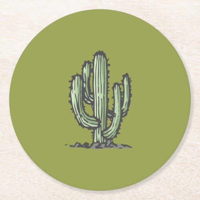 Cactus Plant Hand Drawn Illustration Round Paper Coaster (Front)
