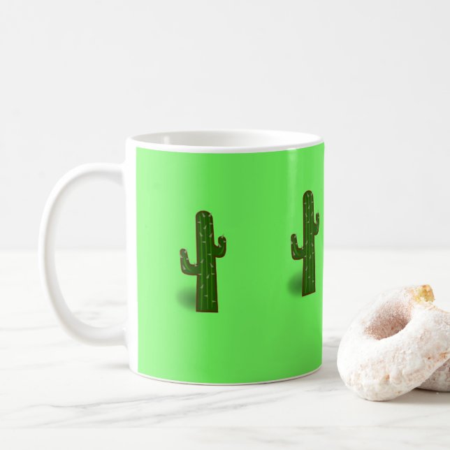 Cactus plant on light green coffee mug (With Donut)