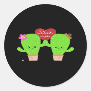 Cactus Plant Stuck On You Couples Heartfelt Design Classic Round Sticker