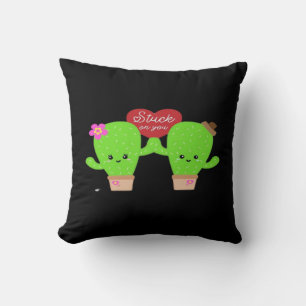 Cactus Plant Stuck On You Couples Heartfelt Design Throw Pillow