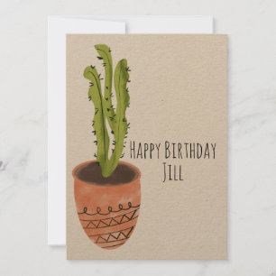 Cactus Plant Terracotta Hand Drawn  Birthday Invitation