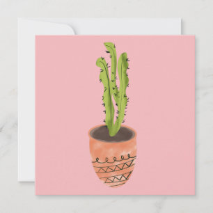 Cactus Plant Terracotta Hand Drawn Pink  Card