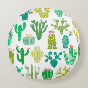 Cactus plant: vintage floral set. round pillow
