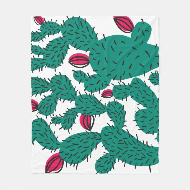 Cactus plant, vintage green seamless pattern. fleece blanket (Front)