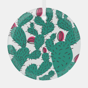 Cactus plant, vintage green seamless pattern. glass ornament