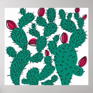 Cactus plant, vintage green seamless pattern. poster