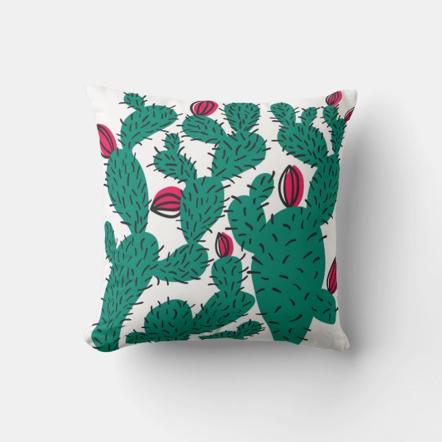 Cactus plant, vintage green seamless pattern. throw pillow (Front)