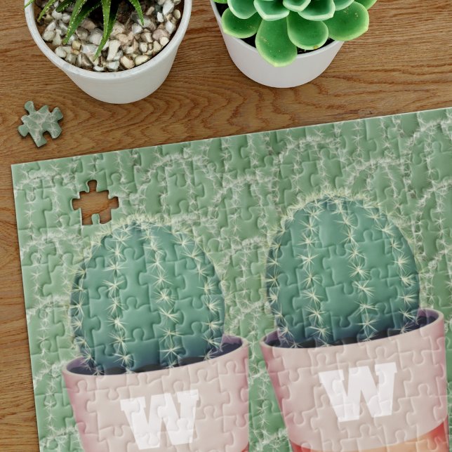 Cactus Plante Pot Monogramme Jigsaw Puzzle (Looking for a difficult puzzle for the cactus lover in your life? Just add your initial)