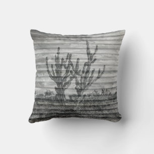 Cactus Plants On Wood Planks Black And White Photo Throw Pillow