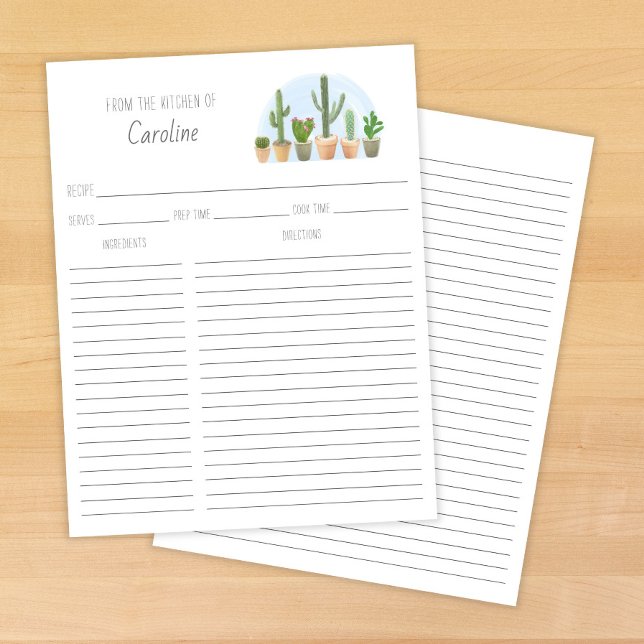 Cactus Plants Succulents Recipe Card Binder Insert (Creator Uploaded)