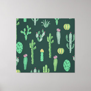 Cactus Plants: Vintage Seamless Background Canvas Print