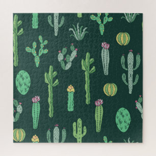 Cactus Plants: Vintage Seamless Background Jigsaw Puzzle