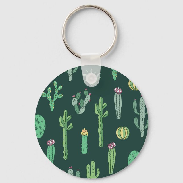 Cactus Plants: Vintage Seamless Background Keychain (Front)