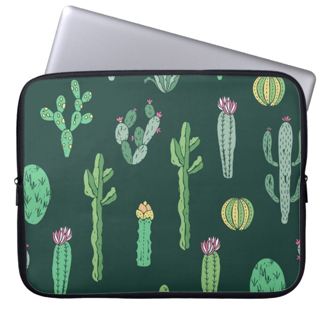 Cactus Plants: Vintage Seamless Background Laptop Sleeve (Front)